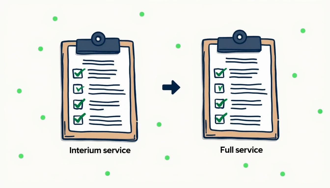 Interim service vs full service checklist comparison showing the practical difference in inspection depth and parts replaced during routine car maintenance