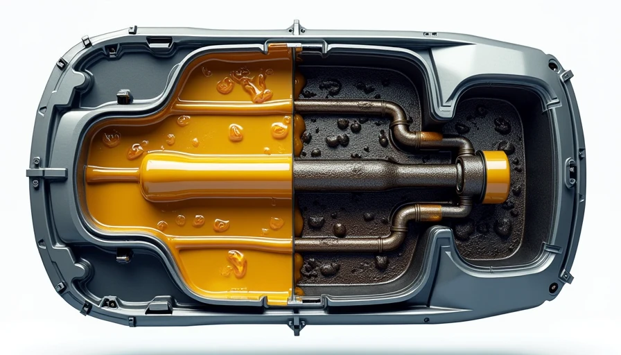 Engine cross-section comparison showing clean oil flowing through healthy galleries versus sludge buildup clogging oil passages from delayed oil changes